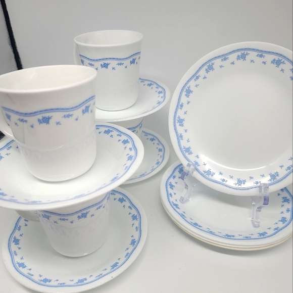 12-Pc Corelle Morning Blue Coffee Mug Cups-Saucers and Appetizer Plates - Picture 3 of 6
